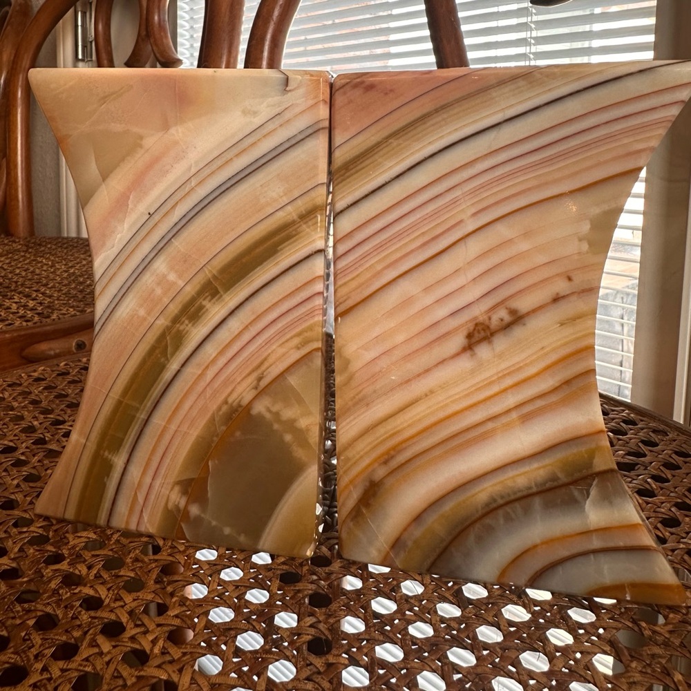 Set of 2 Pink/Earth Toned Marbled Onyx Bookends